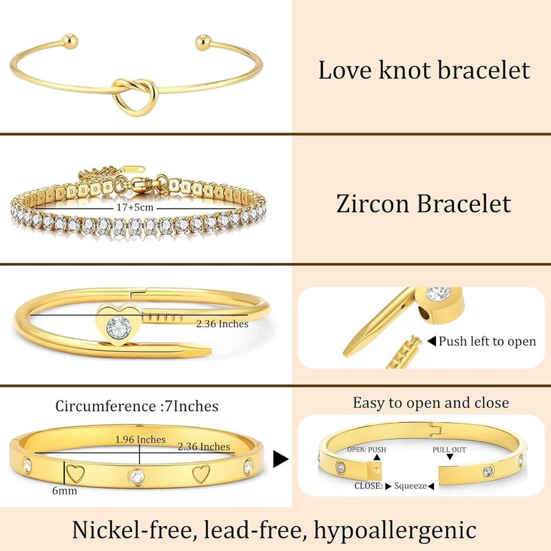 FAFUGA 18 K Gold Plated Love Bangle Bracelet Stack Cuff Jewelry for Women Jewelry Set for Women Gift with Box - Image 4